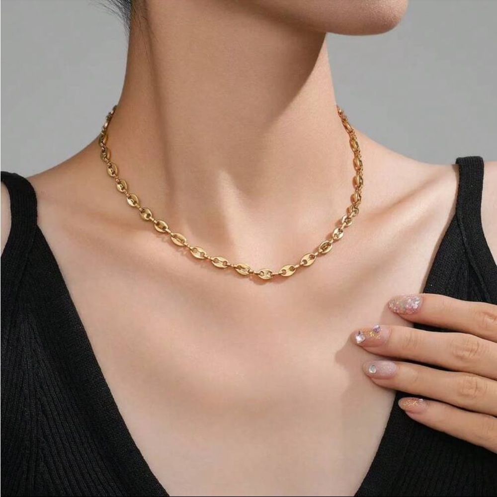 Stainless Steel Gold Gucci Link Coffee Bean Chain Adjustable Layering Necklace